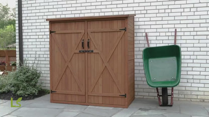 64" Tree Bud Green Cedar Wood Outdoor Storage Shed with Single Slope Roof & Lockable Double Doors | BRG