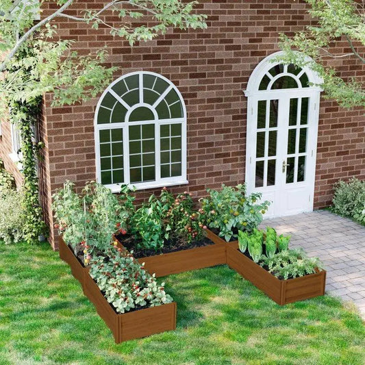 Raised Garden Bed, Set of 5 Large Wooden Box Planters for Outdoor Plants, Vegetables, Flowers, Herbs, 7.5x7.5x1ft, Brown | BRG - BRG | Backyard Raise & Grow - customizable garden layout, fir wood raised bed, garden bed kit, modular raised beds, open bottom garden bed, outdoor garden boxes, raised planter boxes, set of 5 planters, vegetable planters, wooden garden bed