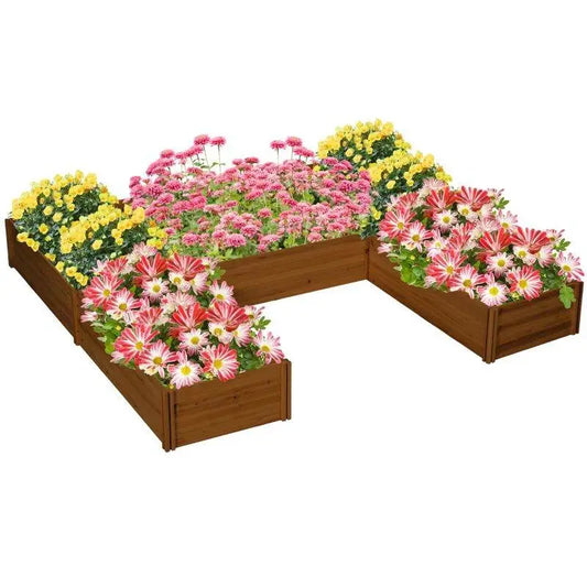 Raised Garden Bed, Set of 5 Large Wooden Box Planters for Outdoor Plants, Vegetables, Flowers, Herbs, 7.5x7.5x1ft, Brown | BRG - BRG | Backyard Raise & Grow - customizable garden layout, fir wood raised bed, garden bed kit, modular raised beds, open bottom garden bed, outdoor garden boxes, raised planter boxes, set of 5 planters, vegetable planters, wooden garden bed