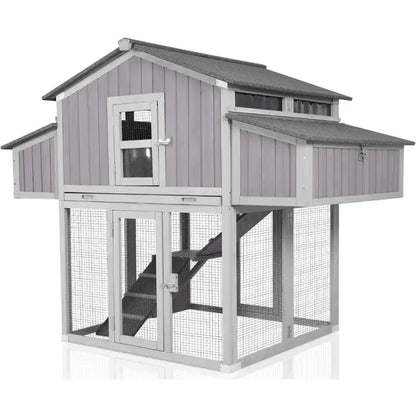 Stylish folding chicken coop for backyard featuring multiple levels and a secure mesh design