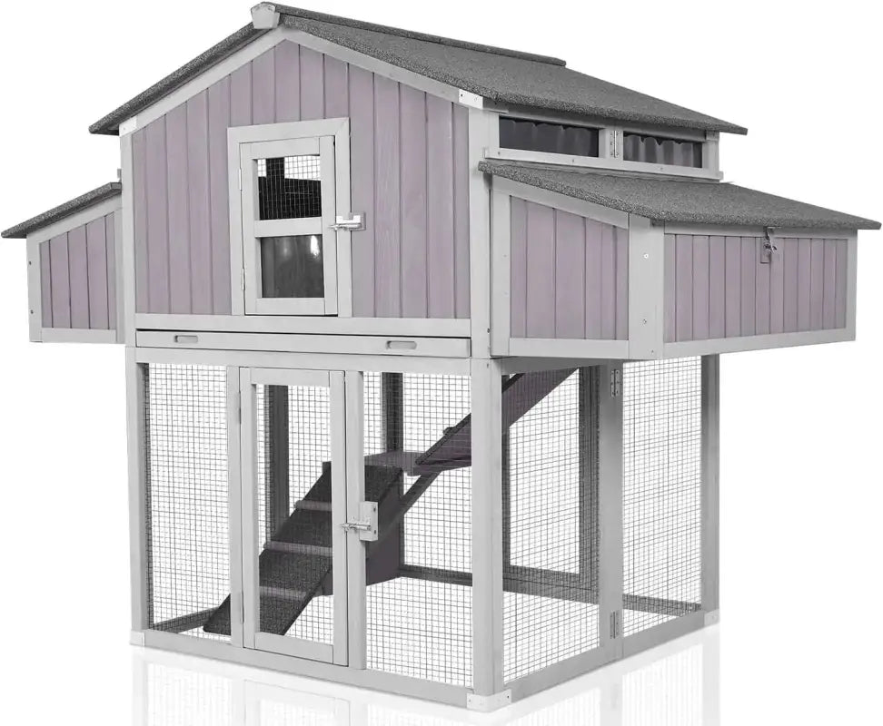Folding chicken coop for backyard with multiple levels and ample space for hens to roam and nest