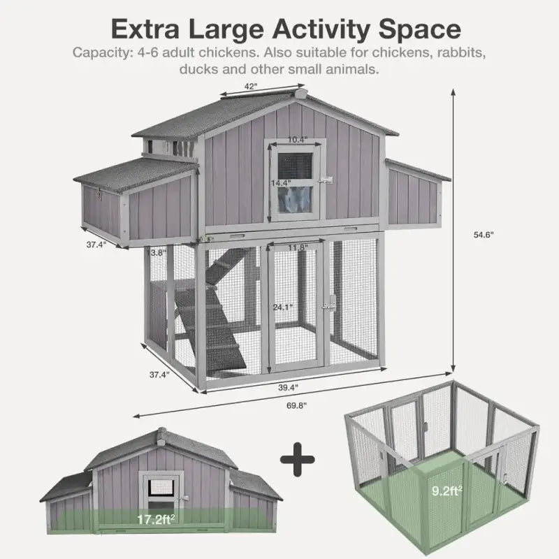 Extra large folding chicken coop for backyard with spacious activity area for chickens and small animals